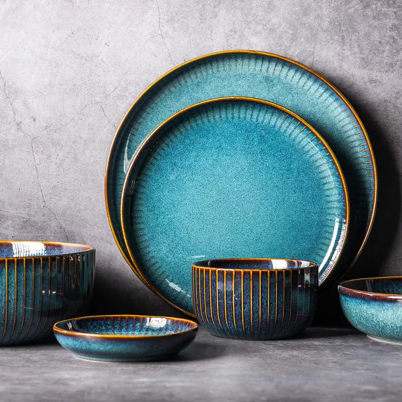 Ensemble d'Assiettes Nordique en Céramique Émaillée - AzureArt