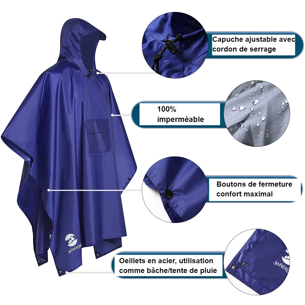 Poncho de pluie à capuche Veste imperméable Mixte