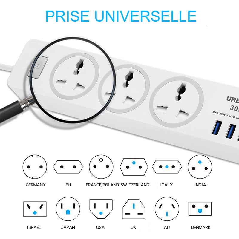 Multiprise Universelle avec 4 ports USB