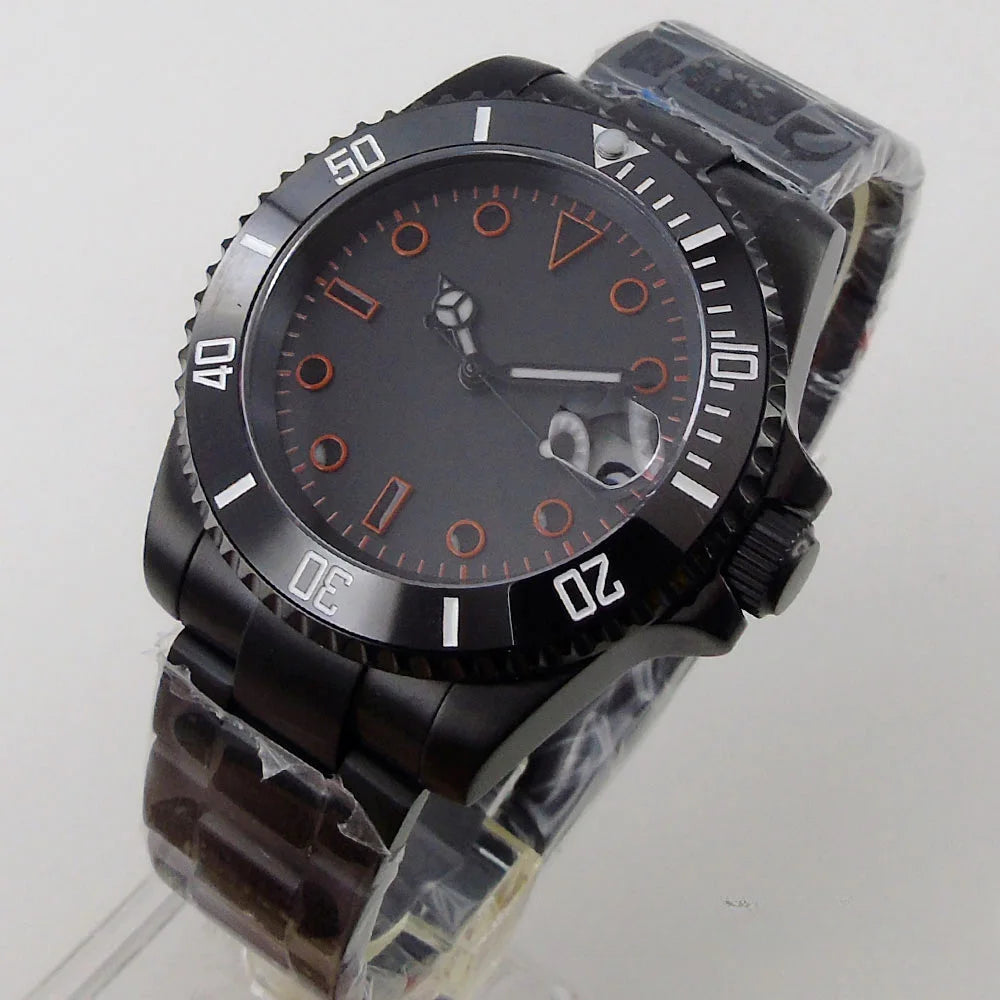 Montre Homme Automatique Sport 40mm - PVD Noir - MIYOTA 8215 - Cadran Orange