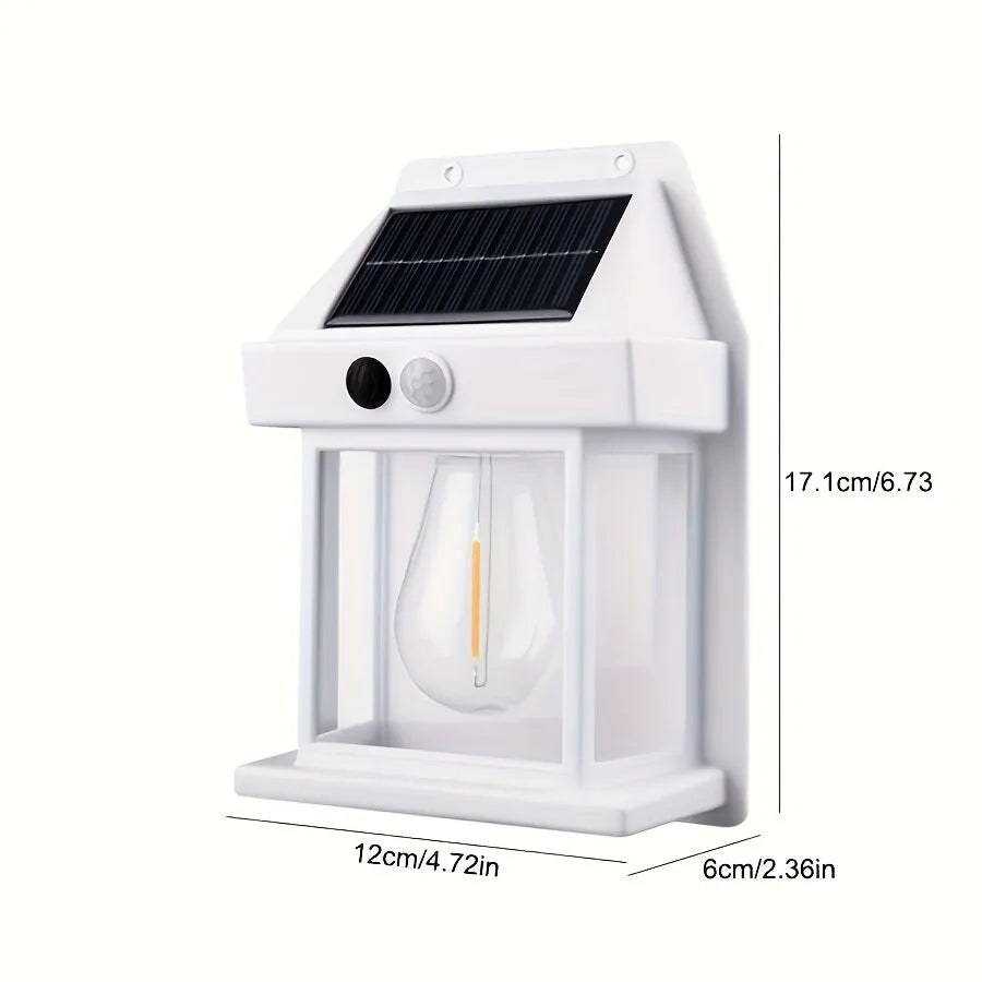 Lampe murale solaire à filament de tungstène, étanche, avec capteur de mouvement et détecteur de luminosité