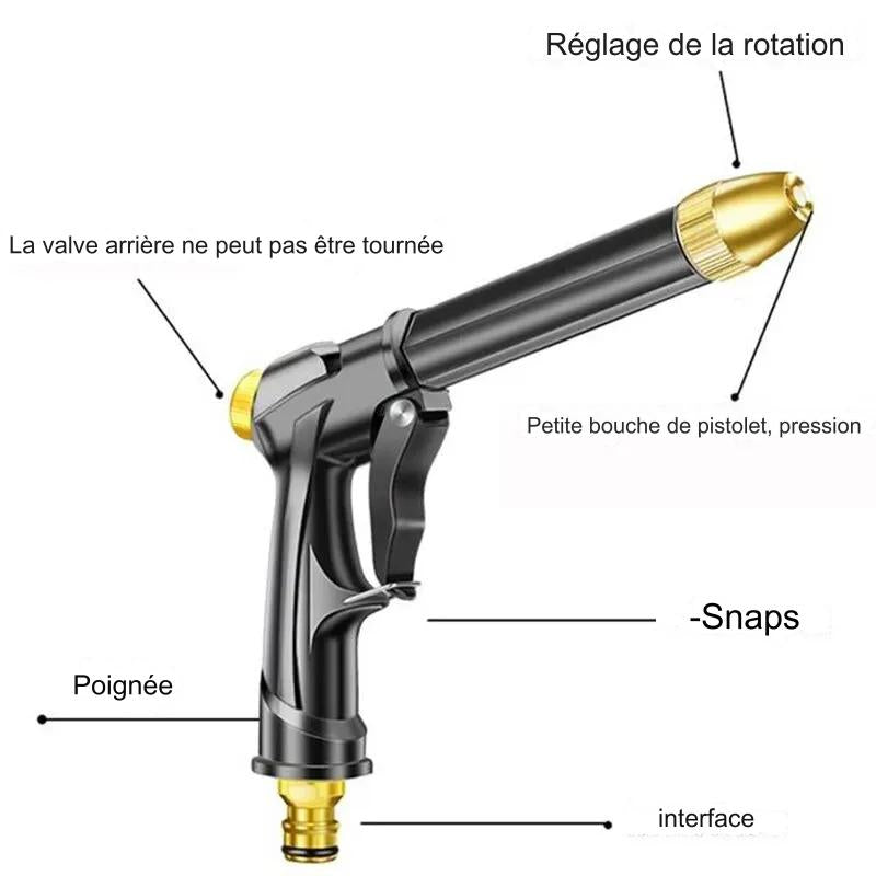 Pistolet à jet d'eau haute pression pour lavage jardin, nettoyage, arrosage et brumisation