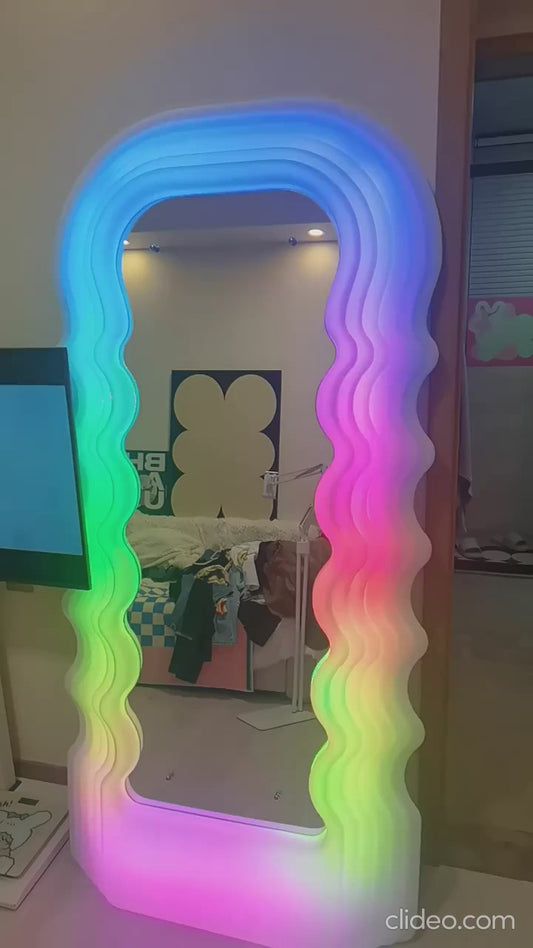 Miroir vague lumineux 183 cm, miroir multicouleur avec télécommande