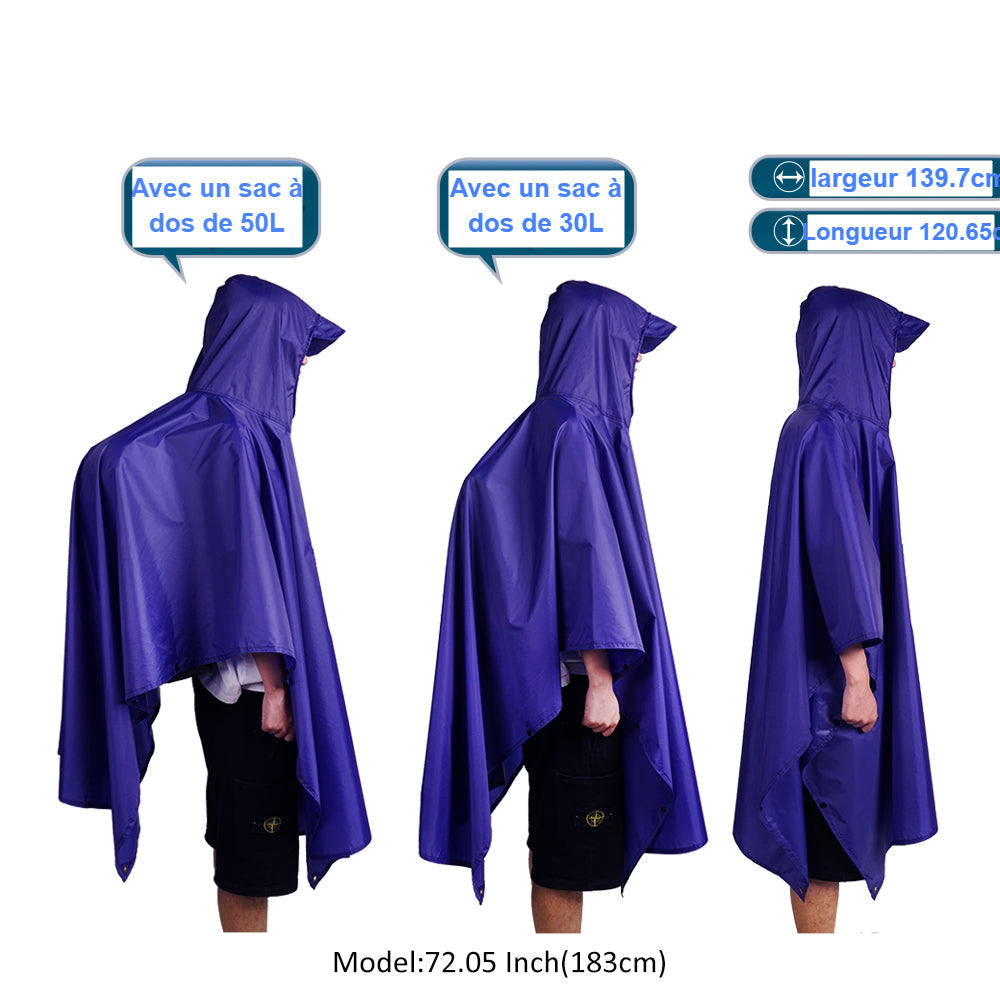 Poncho de pluie à capuche Veste imperméable Mixte